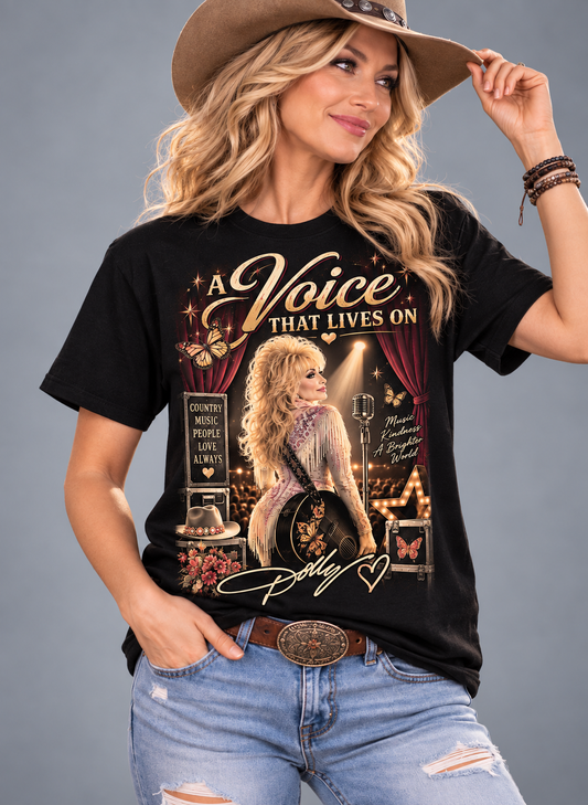 💗A Voice That Lives On Dolly Tribute T-Shirt – Country Music Legacy Memorial Graphic Tee💗
