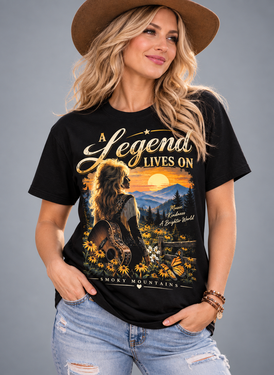 💗A Legend Lives On Dolly Tribute T-Shirt – Smoky Mountains Country Music Memorial Tee